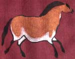 cave horse stencil, three color design on deep red background
